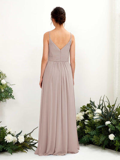 Carlyna Dira A-Line Taupe Bridesmaid Dress Maxi Sleeveless V-Neck Dress Back View #color_taupe