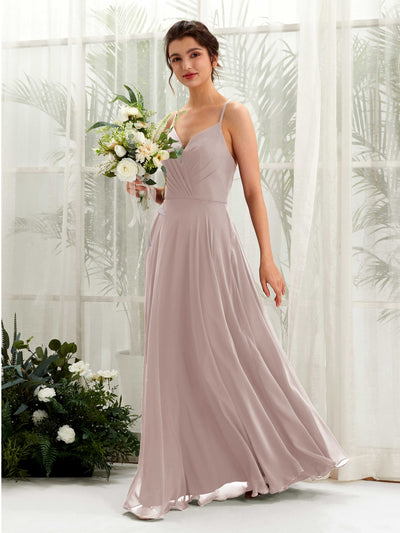 Carlyna Naura A-Line Taupe Bridesmaid Dress Maxi Sleeveless V-Neck Dress Front View #color_taupe