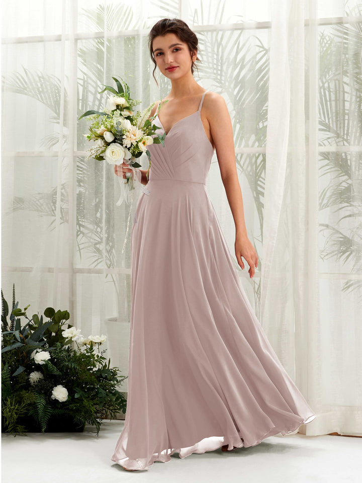 Taupe Bridesmaid Dresses Bridesmaid Dress Chiffon Spaghetti-straps Full Length Sleeveless Wedding Party Dress (81224224)