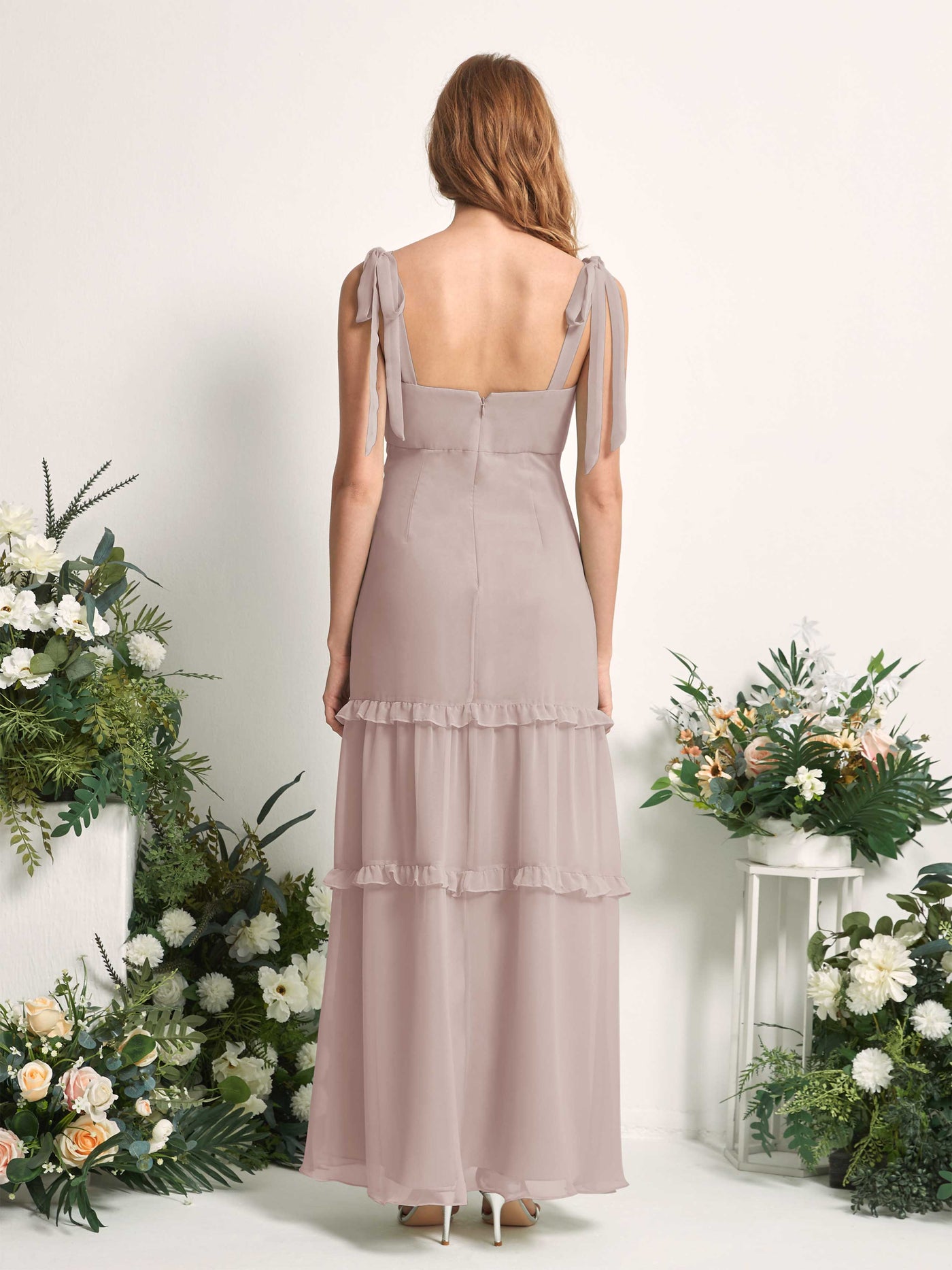 Bridesmaid Dress Chiffon Straps Full Length Sleeveless Wedding Party Dress - Taupe (81227524)#color_taupe