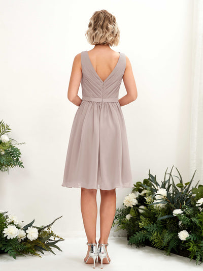 Carlyna Natasha A-Line Taupe Bridesmaid Dress Knee-Length Sleeveless V-Neck Dress Back View #color_taupe