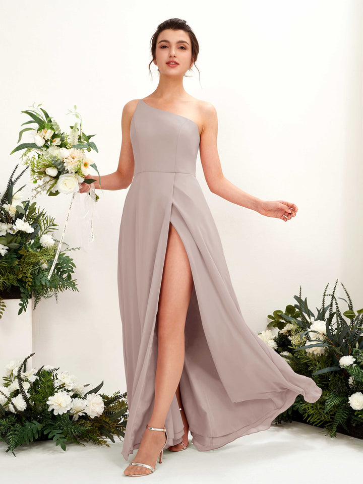 Taupe Bridesmaid Dresses Bridesmaid Dress A-line Chiffon One Shoulder Full Length Sleeveless Wedding Party Dress (81225724)