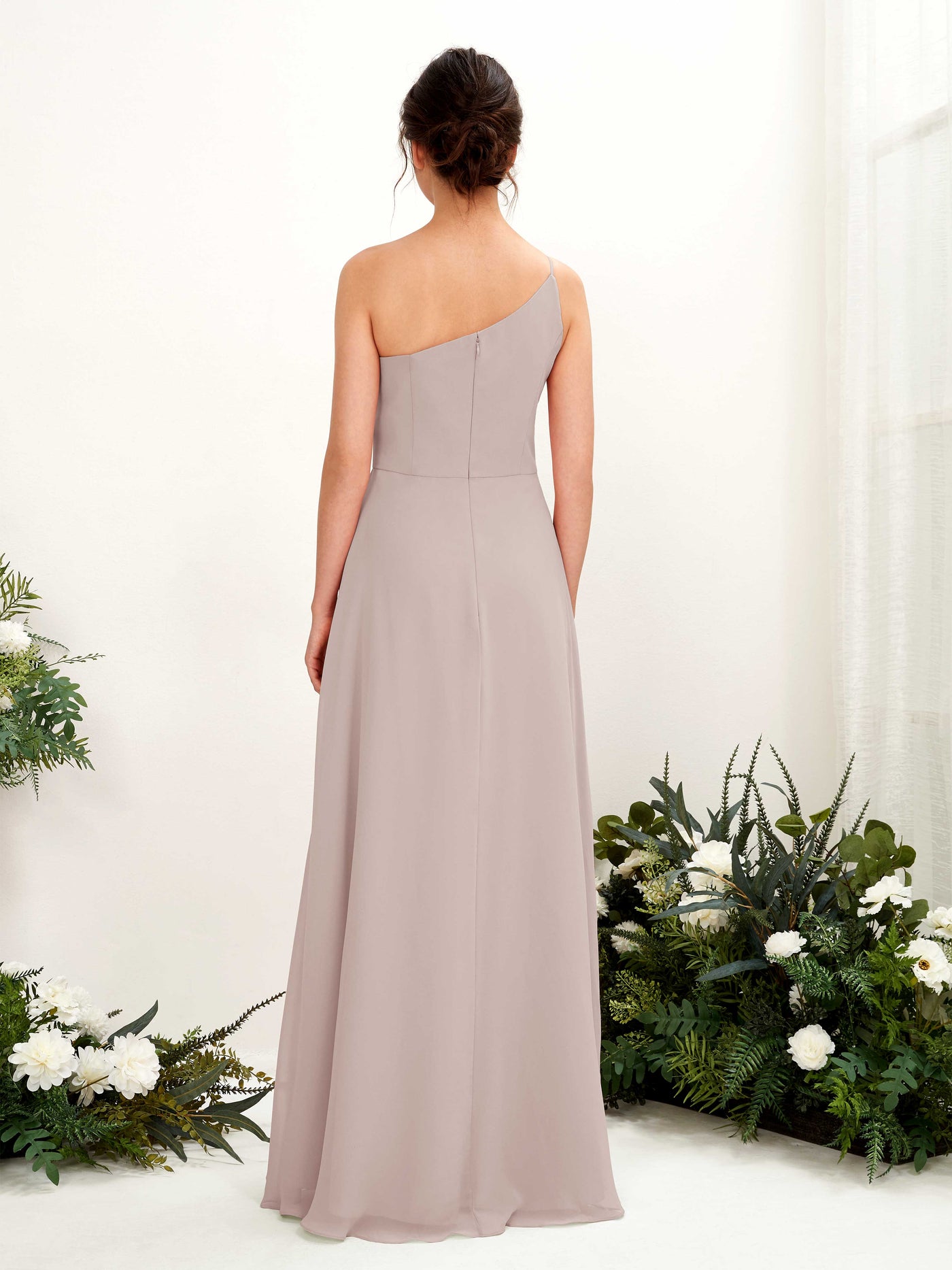 Taupe Bridesmaid Dresses Bridesmaid Dress A-line Chiffon One Shoulder Full Length Sleeveless Wedding Party Dress (81225724)#color_taupe