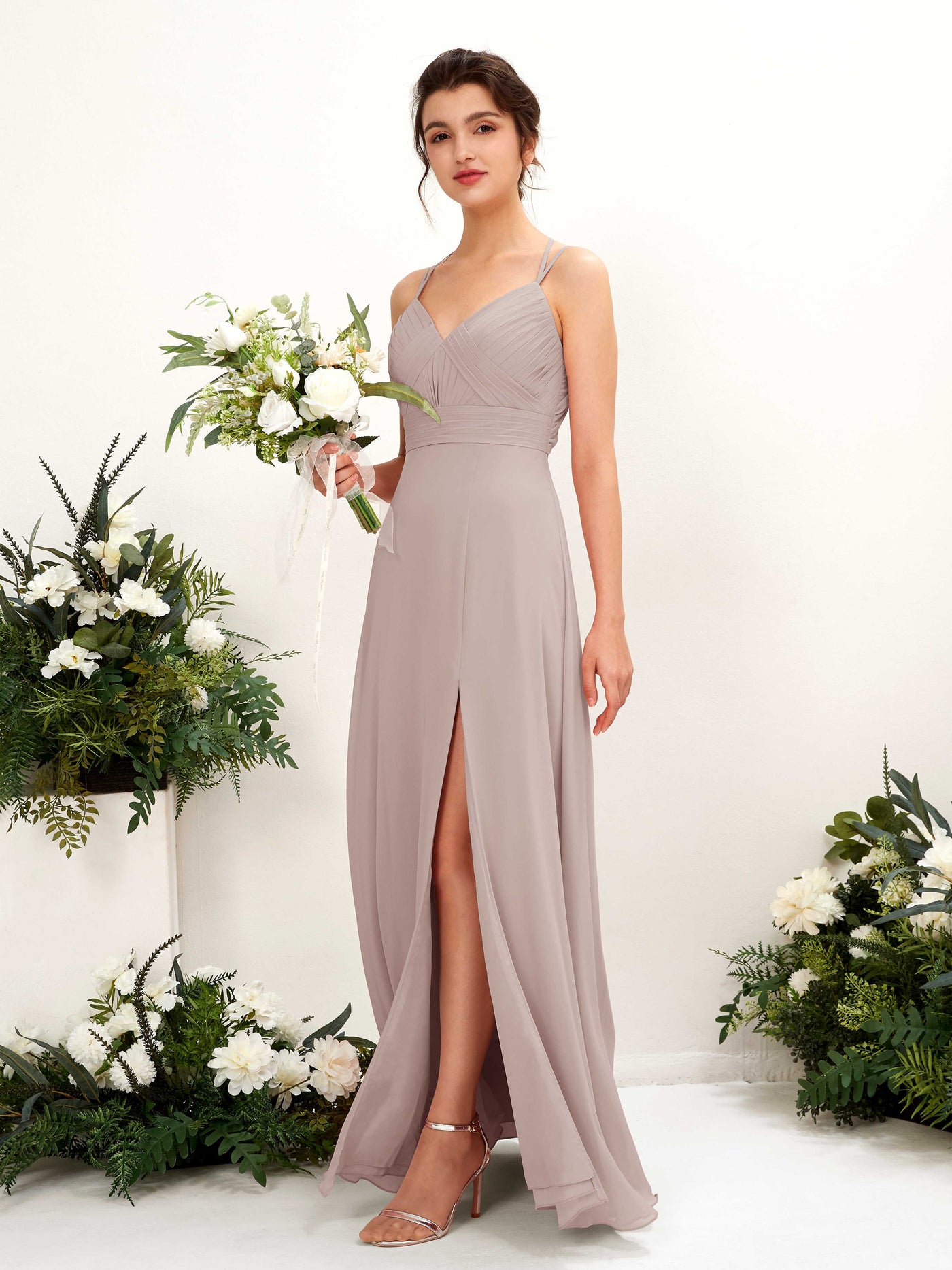 Taupe Bridesmaid Dresses Bridesmaid Dress A-line Chiffon Spaghetti-straps Full Length Sleeveless Wedding Party Dress (81225424)#color_taupe