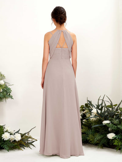 Carlyna Joa A-Line Taupe Bridesmaid Dress Maxi Sleeveless V-Neck Dress Back View #color_taupe