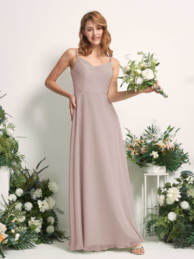 Carlyna Hannah A-Line Taupe Bridesmaid Dress Maxi Sleeveless Sweetheart Dress Front View #color_taupe