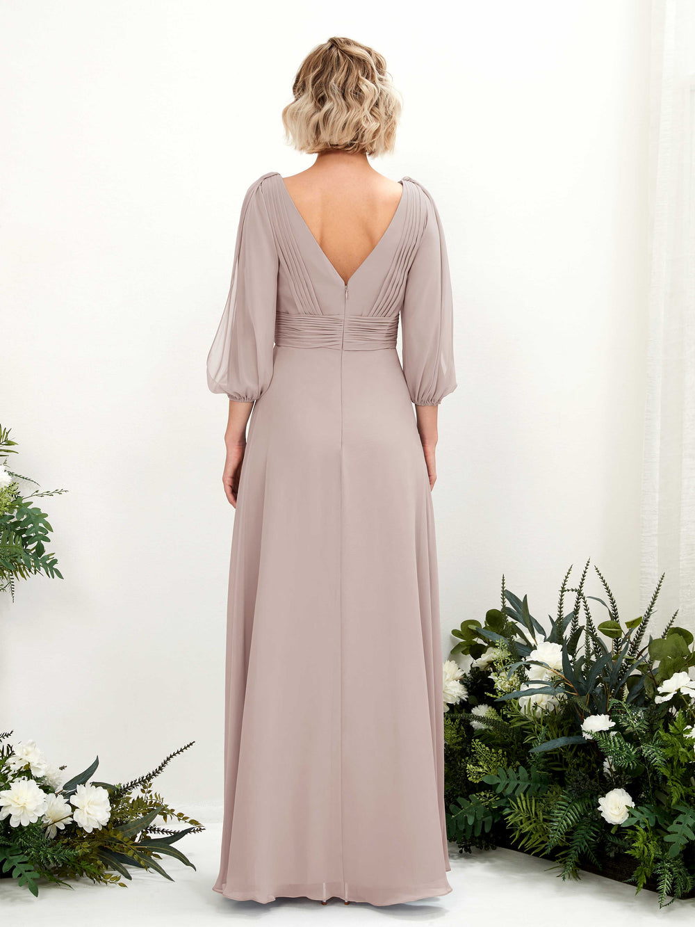 knee length dresses for ladies Hestia Elegant A-Line Long Sleeves Floor Length Floral Lace Bridesmaid  Dresses main image 0