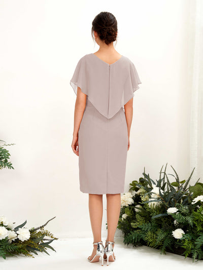 Carlyna Vanessa Sheath Taupe Bridesmaid Dress Knee-Length Cap Sleeve V-Neck Dress Back View #color_taupe