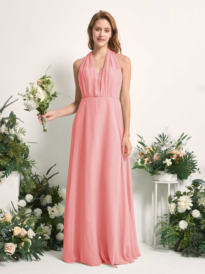 Ballet Pink Bridesmaid Dresses Bridesmaid Dress A-line Chiffon Halter Full Length Short Sleeves Wedding Party Dress (81226340)