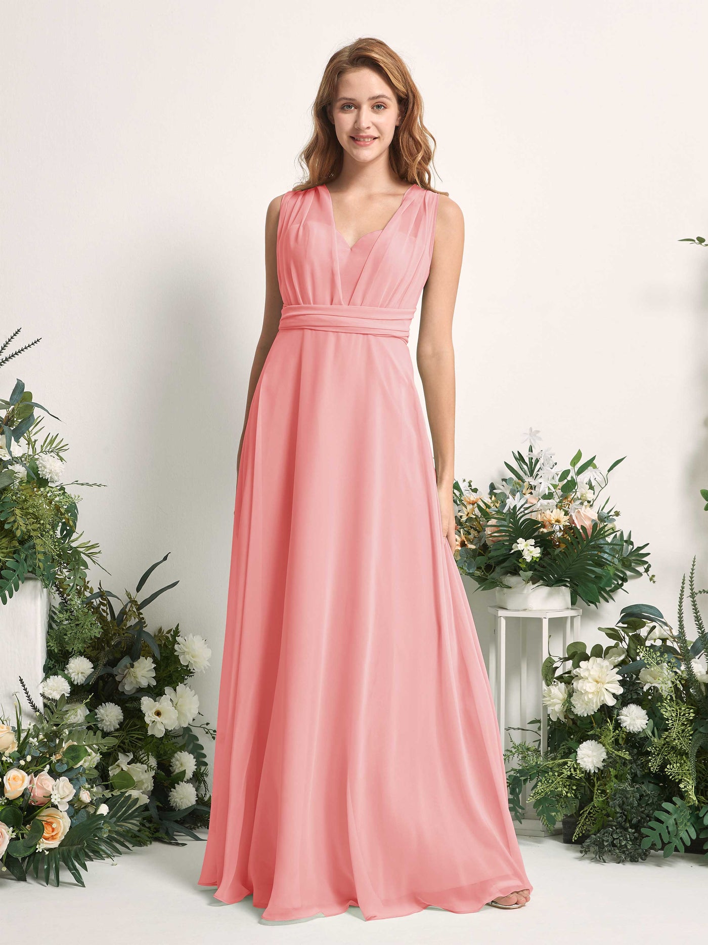Ballet Pink Bridesmaid Dresses Bridesmaid Dress A-line Chiffon Halter Full Length Short Sleeves Wedding Party Dress (81226340)#color_ballet-pink