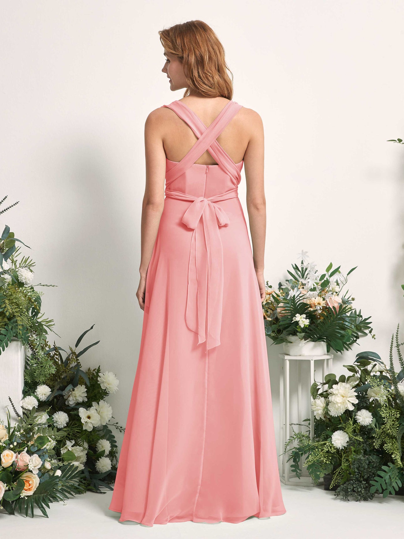 Ballet Pink Bridesmaid Dresses Bridesmaid Dress A-line Chiffon Halter Full Length Short Sleeves Wedding Party Dress (81226340)#color_ballet-pink