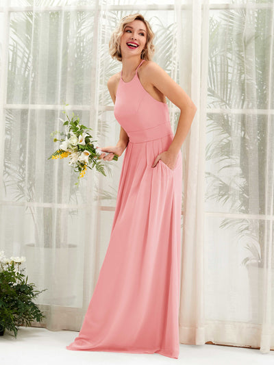 Ballet Pink Bridesmaid Dresses Bridesmaid Dress A-line Chiffon Halter Full Length Sleeveless Wedding Party Dress (81225240)#color_ballet-pink