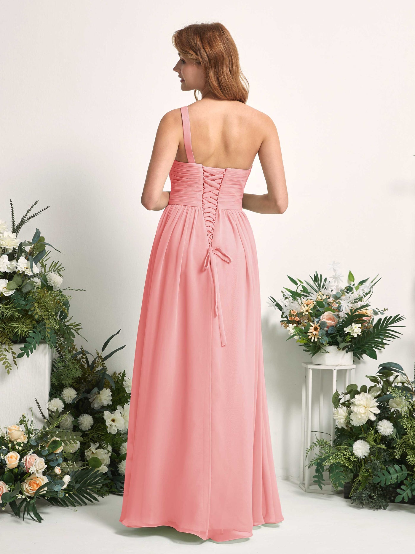 Bridesmaid Dress A-line Chiffon One Shoulder Full Length Sleeveless Wedding Party Dress - Ballet Pink (81226740)#color_ballet-pink