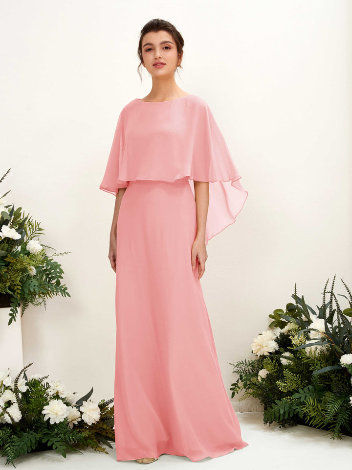 Ballet Pink Bridesmaid Dresses Bridesmaid Dress A-line Chiffon Bateau Full Length Sleeveless Wedding Party Dress (81222040)