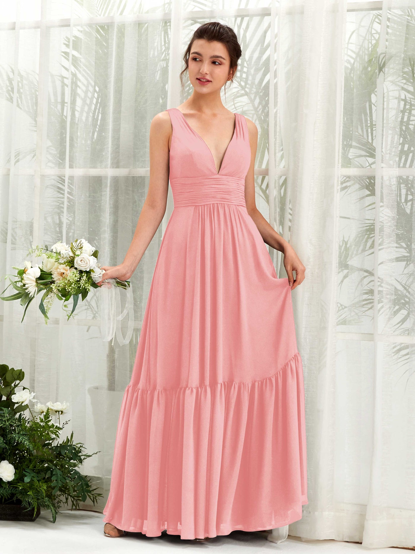 Ballet Pink Bridesmaid Dresses Bridesmaid Dress A-line Chiffon Straps Full Length Sleeveless Wedding Party Dress (80223740)#color_ballet-pink
