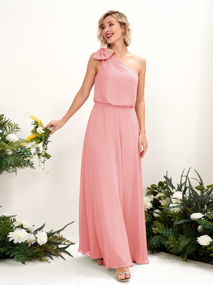 Ballet Pink Bridesmaid Dresses Bridesmaid Dress A-line Chiffon One Shoulder Full Length Sleeveless Wedding Party Dress (81225540)