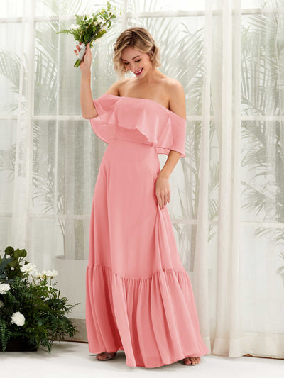 Ballet Pink Bridesmaid Dresses Bridesmaid Dress A-line Chiffon Off Shoulder Full Length Sleeveless Wedding Party Dress (81224540)#color_ballet-pink