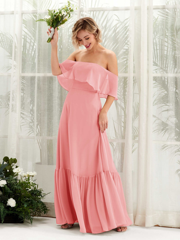Ballet Pink Bridesmaid Dresses Bridesmaid Dress A-line Chiffon Off Shoulder Full Length Sleeveless Wedding Party Dress (81224540)