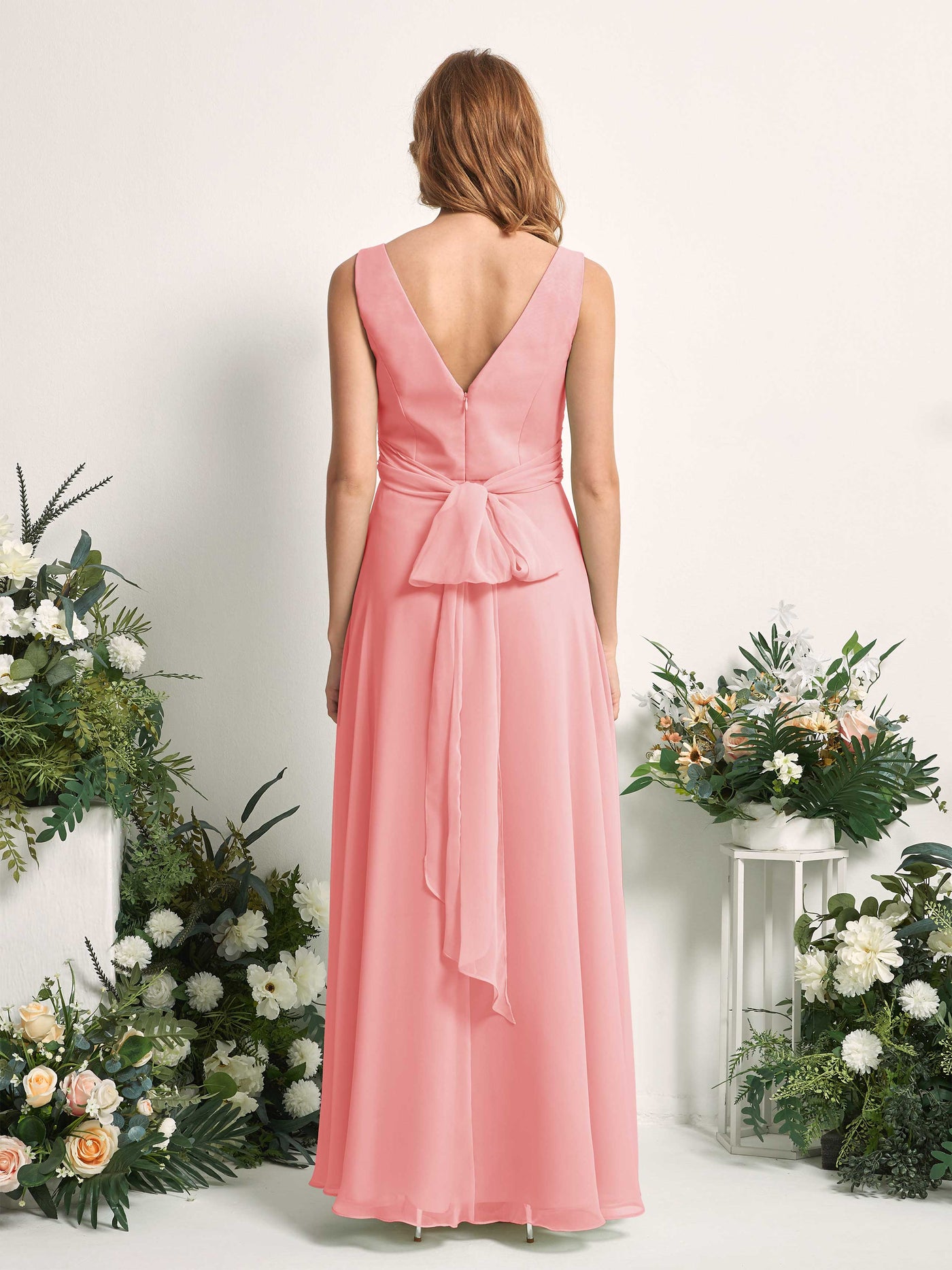 Bridesmaid Dress A-line Chiffon Straps Full Length Sleeveless Wedding Party Dress - Ballet Pink (81227340)#color_ballet-pink