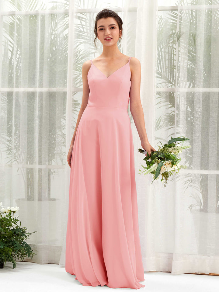Ballet Pink Bridesmaid Dresses Bridesmaid Dress A-line Chiffon Spaghetti-straps Full Length Sleeveless Wedding Party Dress (81220640)