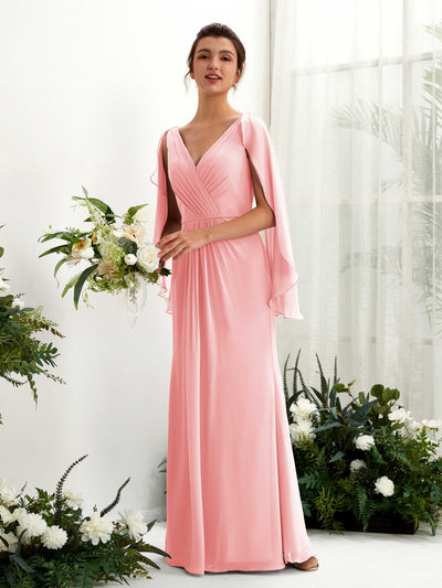 Ballet Pink Bridesmaid Dresses Bridesmaid Dress A-line Chiffon Straps Full Length Long Sleeves Wedding Party Dress (80220140)#color_ballet-pink