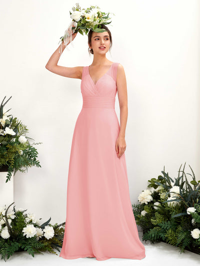 Carlyna Karen A-Line Ballet Pink Bridesmaid Dress Maxi Sleeveless V-Neck Dress Front View #color_ballet-pink
