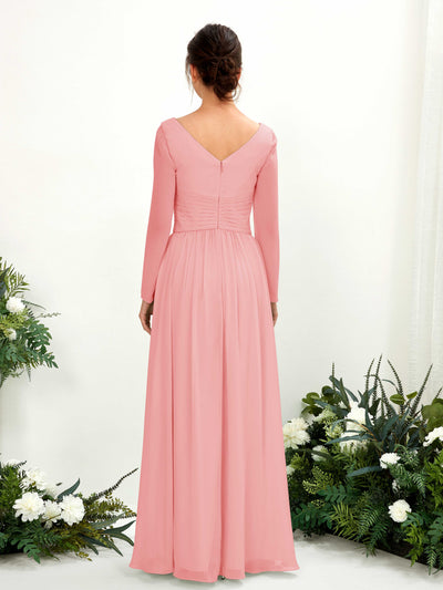 Carlyna Coline A-Line Ballet Pink Bridesmaid Dress Maxi Long Sleeve V-Neck Back View #color_ballet-pink