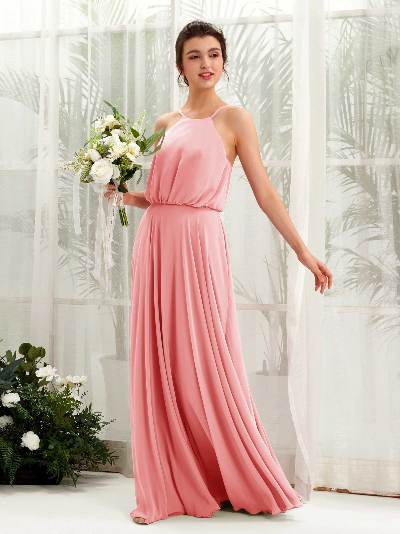 Ballet Pink Bridesmaid Dresses Bridesmaid Dress Ball Gown Chiffon Halter Full Length Sleeveless Wedding Party Dress (81223440)#color_ballet-pink