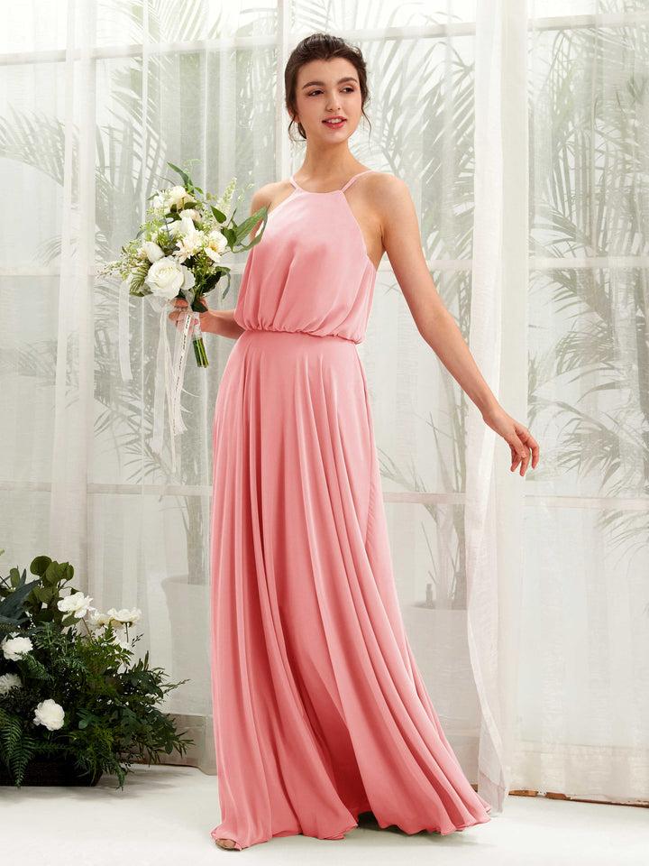 Ballet Pink Bridesmaid Dresses Bridesmaid Dress Ball Gown Chiffon Halter Full Length Sleeveless Wedding Party Dress (81223440)