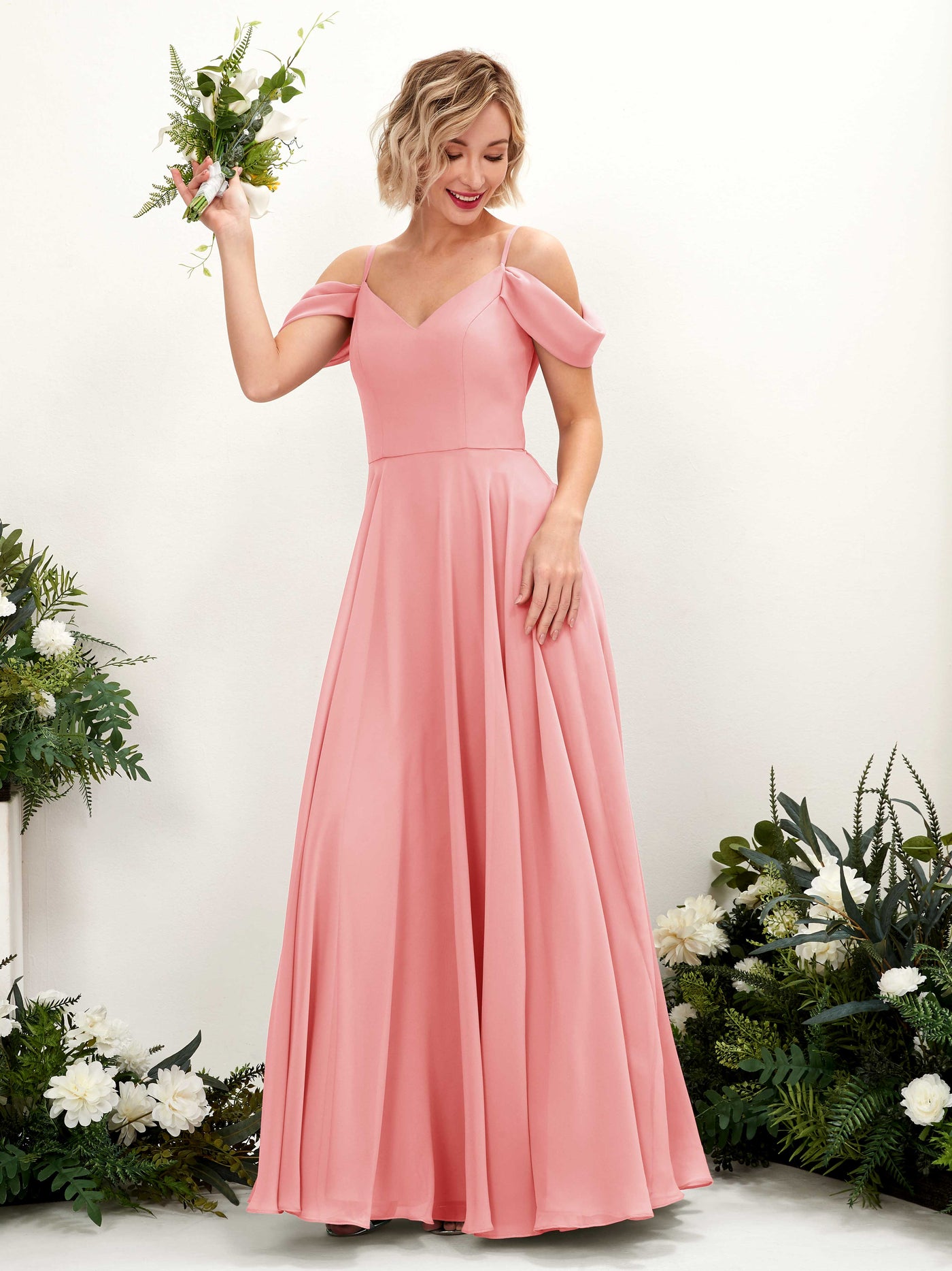 Ballet Pink Bridesmaid Dresses Bridesmaid Dress A-line Chiffon Off Shoulder Full Length Sleeveless Wedding Party Dress (81224940)#color_ballet-pink