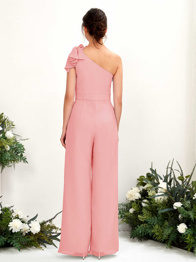 Carlyna Jasmine Jumpsuit Ballet Pink Bridesmaid Dress Maxi Sleeveless One Shoulder Dress Back View #color_ballet-pink