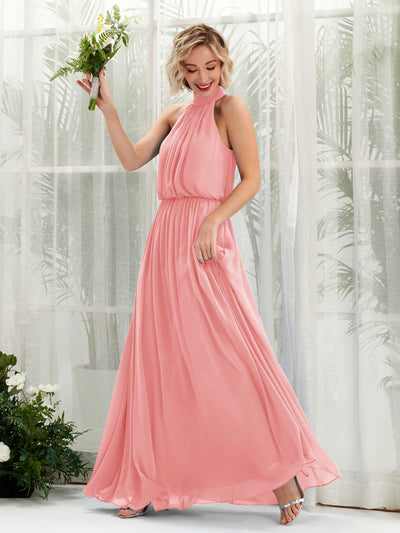 Ballet Pink Bridesmaid Dresses Bridesmaid Dress A-line Chiffon Halter Full Length Sleeveless Wedding Party Dress (81222940)#color_ballet-pink