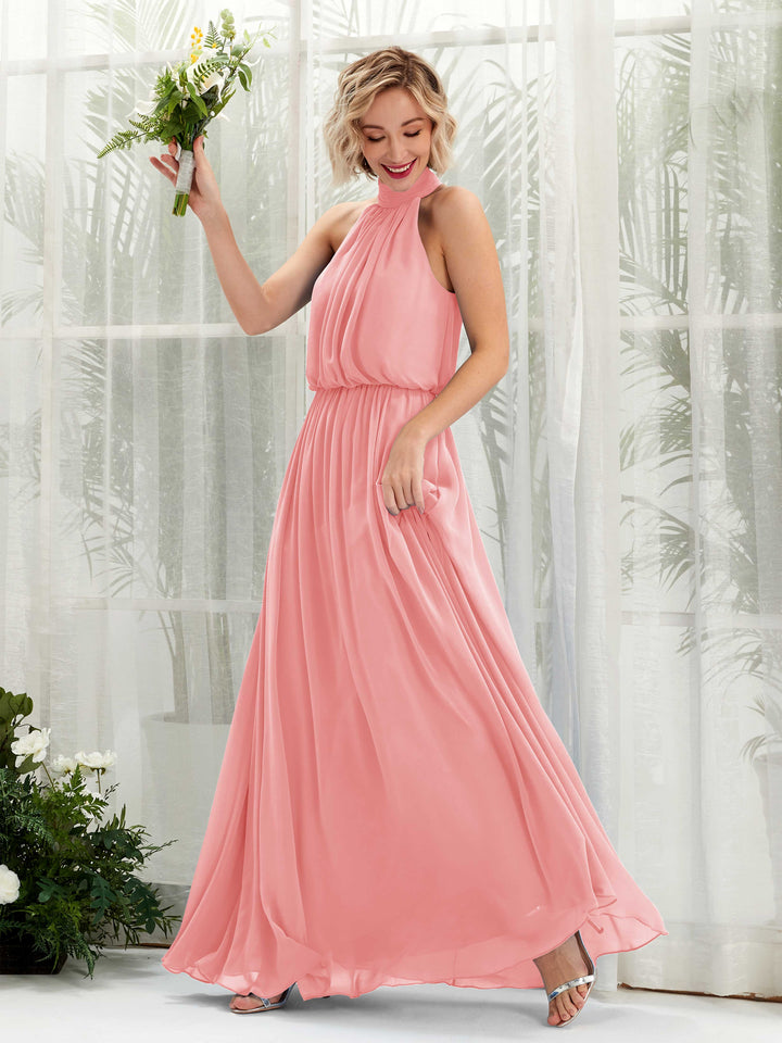 Ballet Pink Bridesmaid Dresses Bridesmaid Dress A-line Chiffon Halter Full Length Sleeveless Wedding Party Dress (81222940)