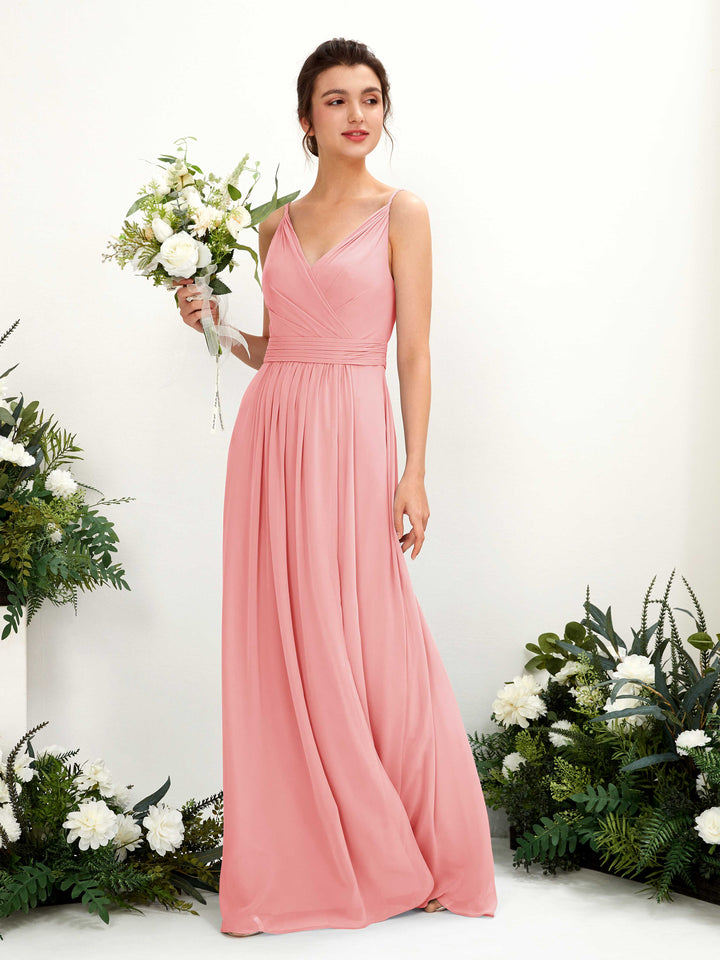 Ballet Pink Bridesmaid Dresses Bridesmaid Dress A-line Chiffon Spaghetti-straps Full Length Sleeveless Wedding Party Dress (81223940)