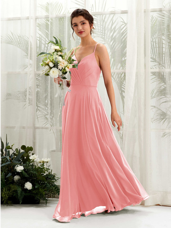 Ballet Pink Bridesmaid Dresses Bridesmaid Dress Chiffon Spaghetti-straps Full Length Sleeveless Wedding Party Dress (81224240)