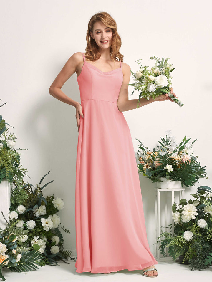 Bridesmaid Dress A-line Chiffon Spaghetti-straps Full Length Sleeveless Wedding Party Dress - Ballet Pink (81227240)