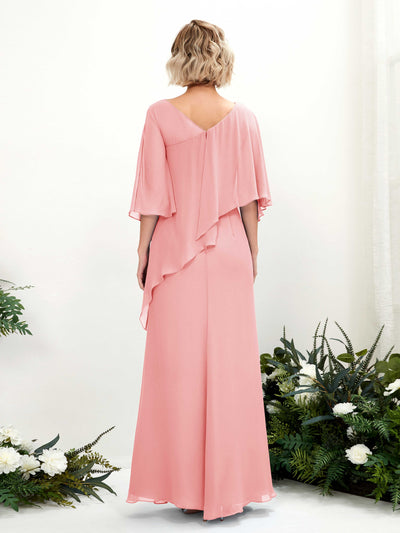 Carlyna Violaine A-Line Ballet Pink Bridesmaid Dress Maxi Three Quarter Sleeve V-Neck Dress Back View #color_ballet-pink
