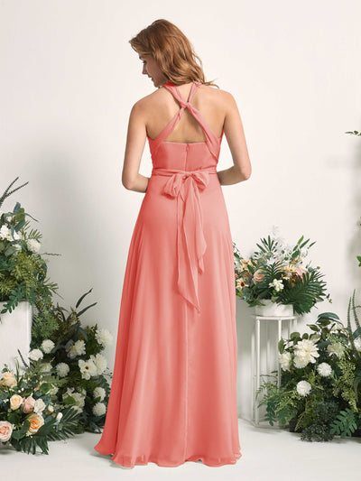 Carlyna Carolyn Convertible Peach Pink Bridesmaid Dress Maxi Sleeveless Sweetheart Dress Back View #color_peach-pink