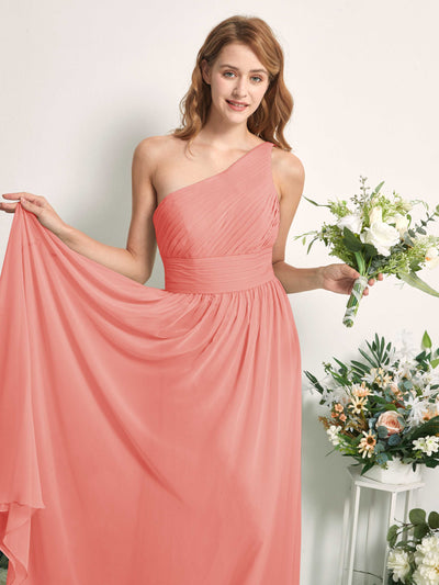Carlyna Pandora A-Line Peach Pink Bridesmaid Dress Maxi Sleeveless One Shoulder Dress Side View 2 #color_peach-pink