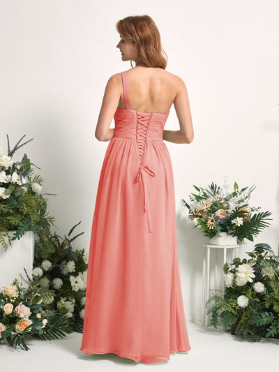 Carlyna Pandora A-Line Peach Pink Bridesmaid Dress Maxi Sleeveless One Shoulder Dress Back View #color_peach-pink