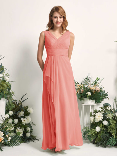 Carlyna Mollie A-Line Peach Pink Bridesmaid Dress Maxi Sleeveless V-Neck Dress Side View 2 #color_peach-pink