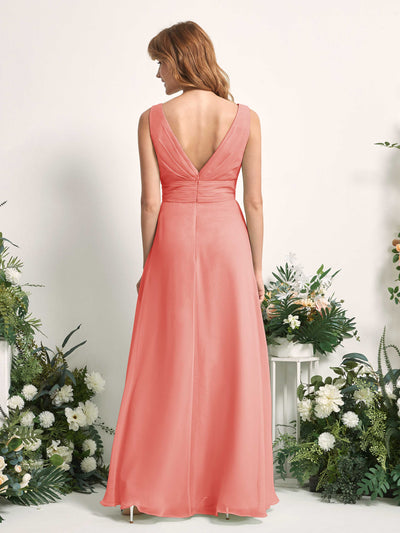 Carlyna Mollie A-Line Peach Pink Bridesmaid Dress Maxi Sleeveless V-Neck Dress Back View #color_peach-pink