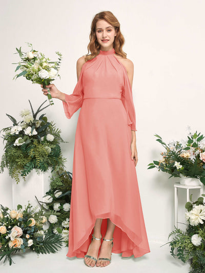 Carlyna Maxine A-Line Peach Pink Bridesmaid Dress Maxi Sleeveless Round Neck Dress Front View #color_peach-pink