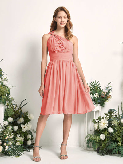 Carlyna Echo A-Line Peach Pink Bridesmaid Dress Knee-Length Sleeveless One Shoulder Dress Front View #color_peach-pink