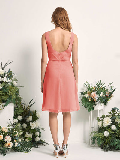 Carlyna Alisha A-Line Peach Pink Bridesmaid Dress Knee-Length Sleeveless V-Neck Dress Back View #color_peach-pink