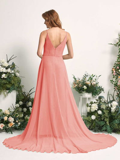 Carlyna Marcia A-Line Peach Pink Bridesmaid Dress Maxi Sleeveless V-Neck Dress Back View #color_peach-pink
