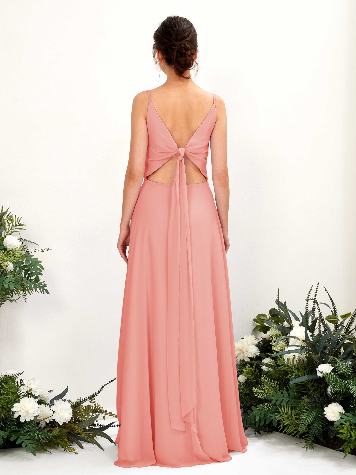 Peach Pink Bridesmaid Dresses Bridesmaid Dress A-line Chiffon Spaghetti-straps Full Length Sleeveless Wedding Party Dress (81220629)#color_peach-pink
