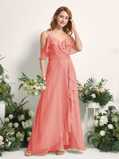 Carlyna Yvette A-Line Peach Pink Bridesmaid Dress Maxi Sleeveless V-Neck Dress Side View 2 #color_peach-pink