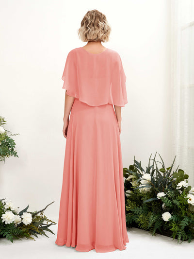 Carlyna Winnie A-Line Peach Pink Bridesmaid Dress Maxi Short Sleeve V-Neck Dress Back View #color_peach-pink