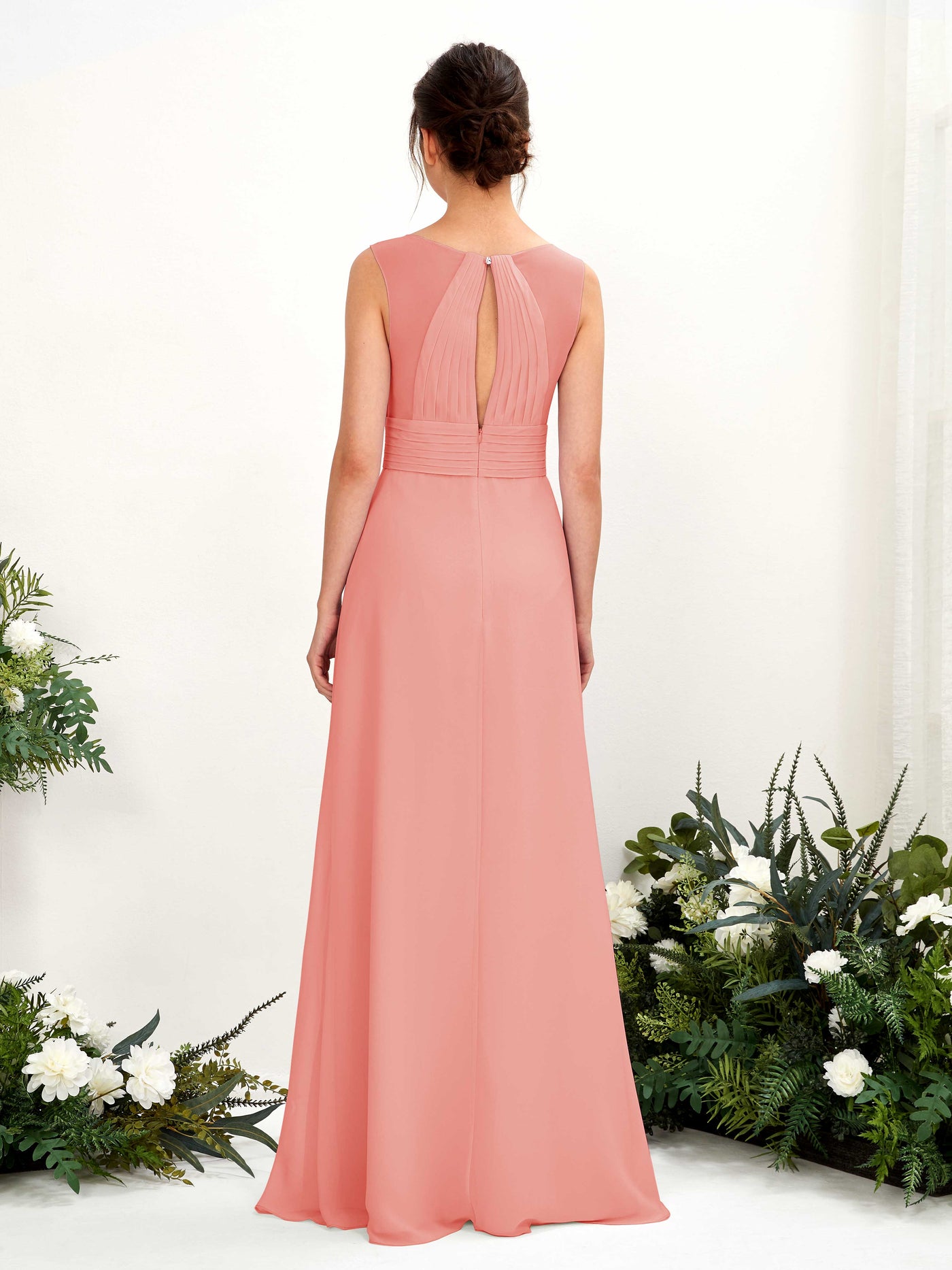 Peach Pink Bridesmaid Dresses Bridesmaid Dress A-line Chiffon Straps Full Length Sleeveless Wedding Party Dress (81220929)#color_peach-pink